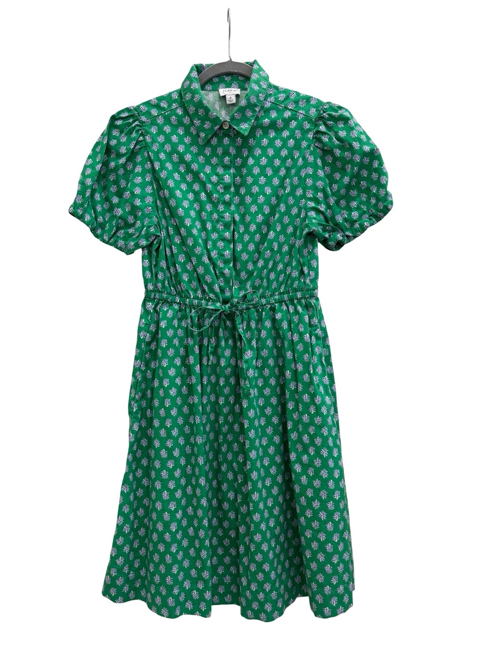 J. Crew Green Floral Tie-Waist Mini Dress - Picture 2 of 8